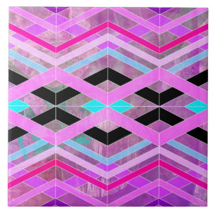 Lila geometrische Streifen in Rosa und Aqua Fliese