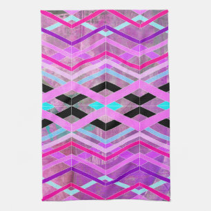 Lila geometrische Streifen in Rosa und Aqua Geschirrtuch
