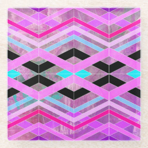 Lila geometrische Streifen in Rosa und Aqua Glasuntersetzer