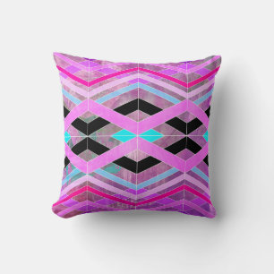 Lila geometrische Streifen in Rosa und Aqua Kissen