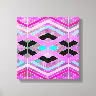 Lila geometrische Streifen in Rosa und Aqua Leinwanddruck