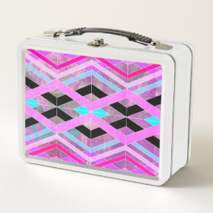 Lila geometrische Streifen in Rosa und Aqua Metall Brotdose