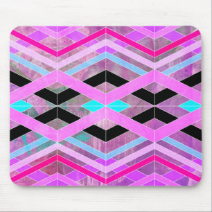 Lila geometrische Streifen in Rosa und Aqua Mousepad