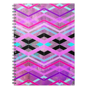 Lila geometrische Streifen in Rosa und Aqua Notizblock