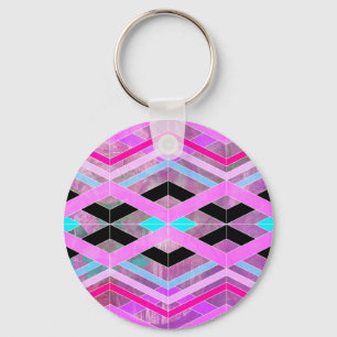 Lila geometrische Streifen in Rosa und Aqua Schlüsselanhänger