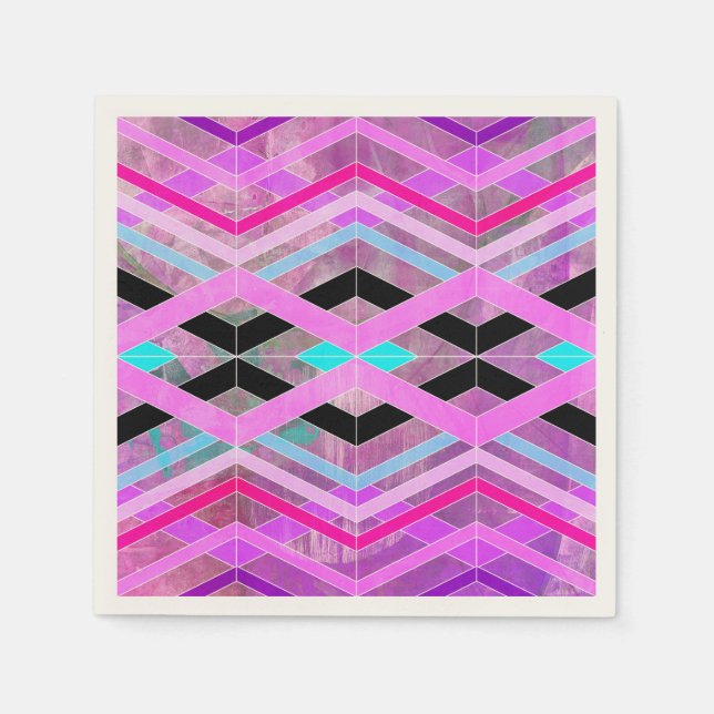 Lila geometrische Streifen in Rosa und Aqua Serviette (Vorderseite)