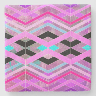 Lila geometrische Streifen in Rosa und Aqua Steinuntersetzer