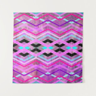 Lila geometrische Streifen in Rosa und Aqua Wandteppich