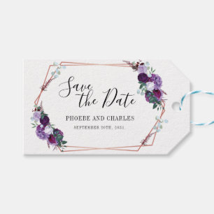 Lila geometrischer Rahmen Save the Date Tag Geschenkanhänger