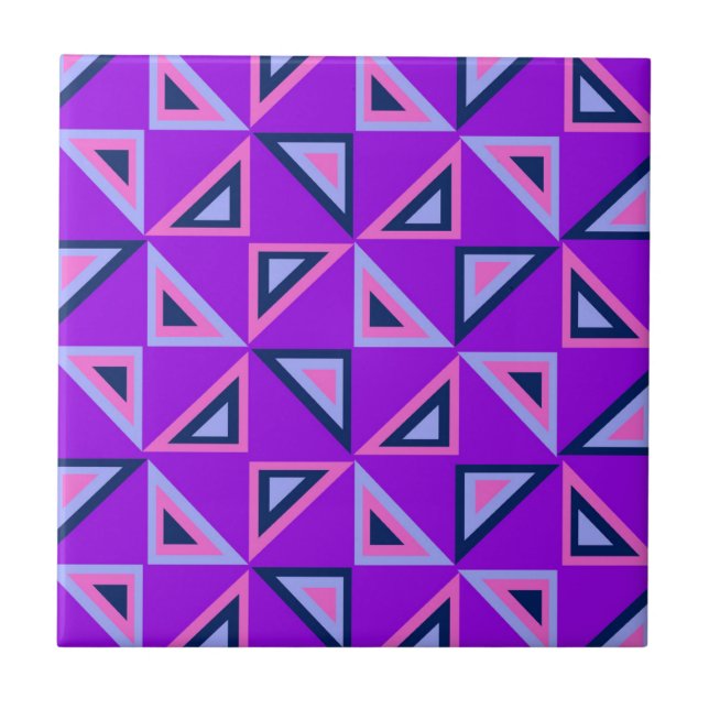 Lila geometrisches Dreieck-Muster Fliese (Vorderseite)
