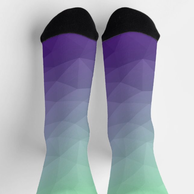 Lila geometrisches, grün-ombre-Maschenmuster Socken (Oben)