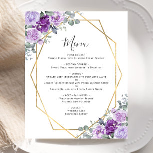 Lila geometrisches Hochzeitsmenü für Floral Gold