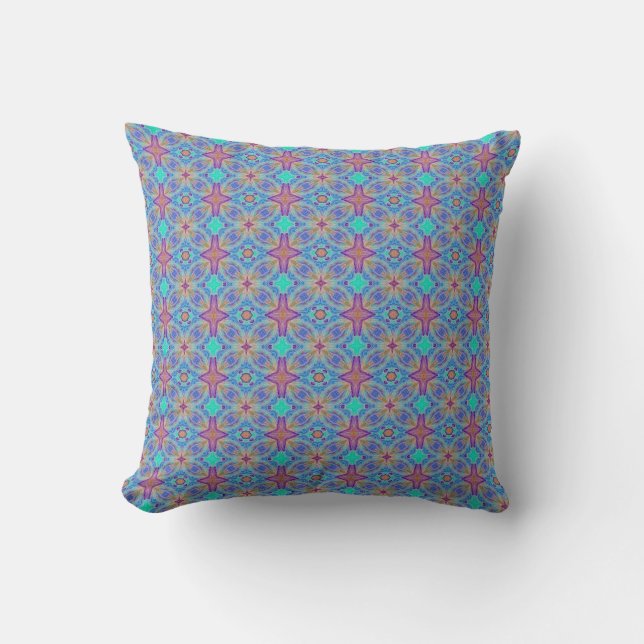 Lila geometrisches Kissen aus blauem Aqua-Orange (Vorderseite)
