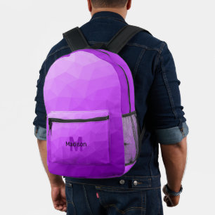 Lila geometrisches Maschenmuster Monogramm Bedruckter Rucksack