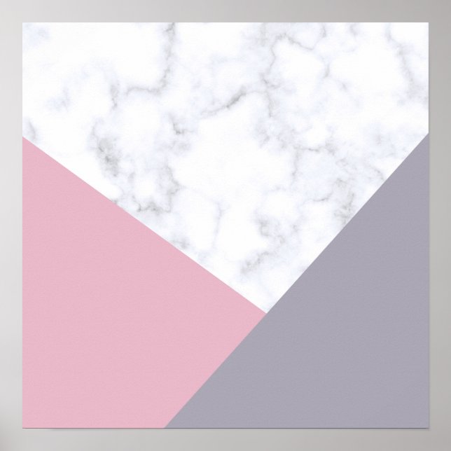 lila geometrisches, pastellfarbenes, weißes Marmor Poster (Vorne)