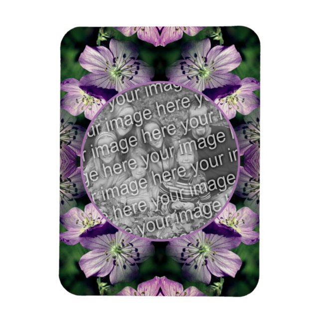 Lila Geranium Blume Rahmen hinzufügen Ihr Foto Magnet (Vertikal)