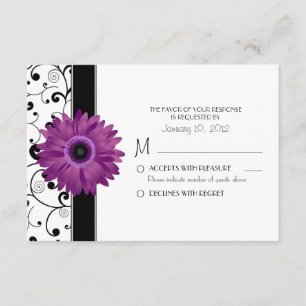 Lila Gerbera Daisy mit Black Scroll Design UAWG RSVP Karte