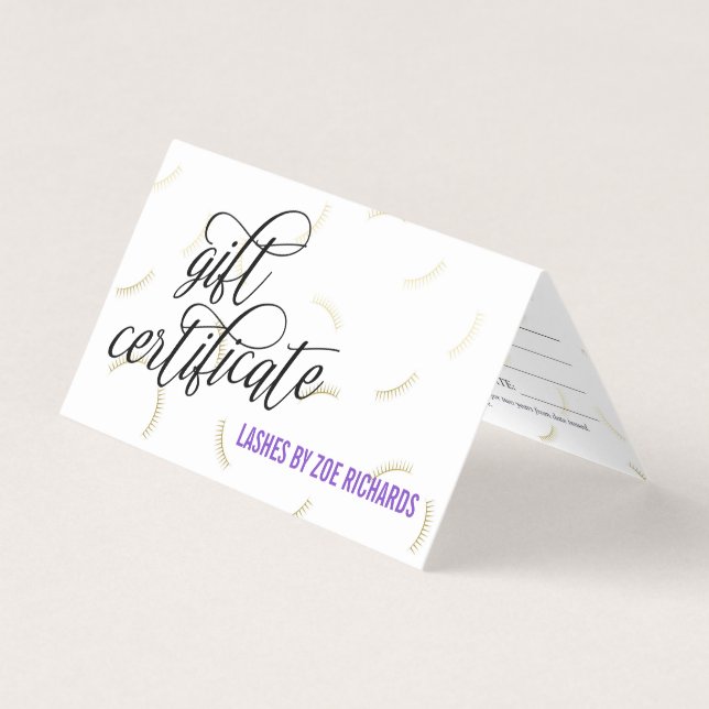 Lila Geschenkzertifikat für Black Script & Gold La (Vorderseite)