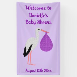 Lila geschlechtsneutrale Baby-Storch-Babyparty Banner