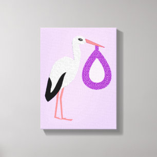Lila geschlechtsneutrale Baby-Storch Leinwanddruck