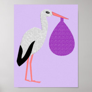 Lila geschlechtsneutrale Baby-Storch Poster