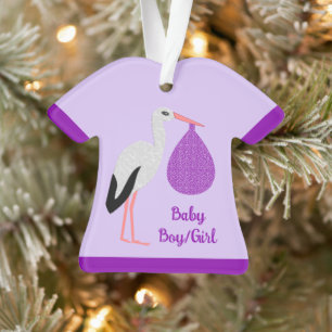 Lila geschlechtsneutrales Baby-Storch Erstes Weihn Ornament