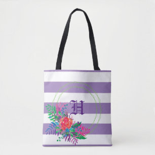 lila gestreifte Blumen personalisiert Tasche
