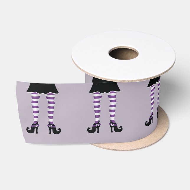 Lila gestreifte Hexenbeine in High Heels Halloween Satinband (Spule)