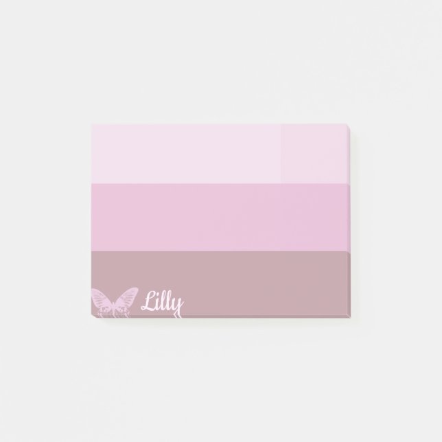 Lila gestrichelte Schmetterlinge, rosa Post-it Klebezettel (Vorderseite)