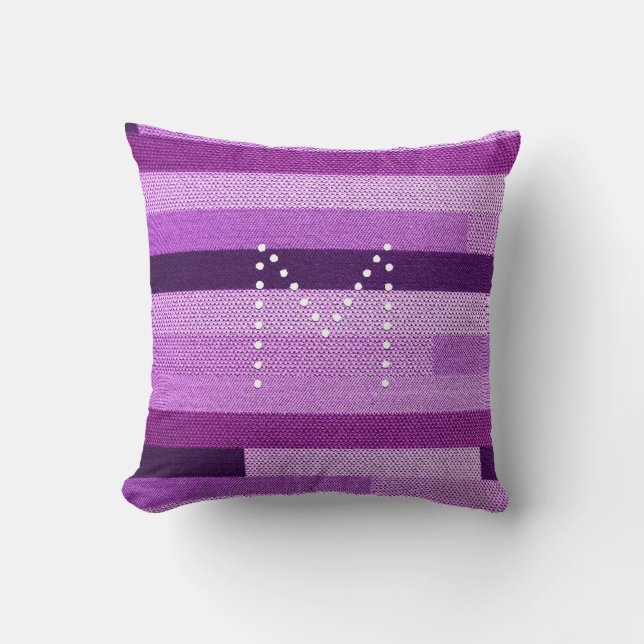 Lila gestrichelte Streifen Monogramm, kundenspezif Kissen (Vorderseite)