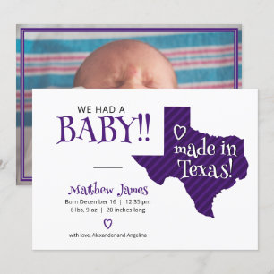 Lila gestrichene Ware aus Texas Foto Baby Ankündigung