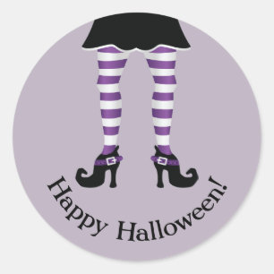 Lila gestrippter Hexenleder glücklicher Halloween- Runder Aufkleber