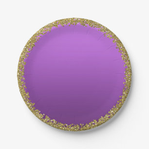 Lila getauchter Gold Glitter Glam Funkel Party Pappteller