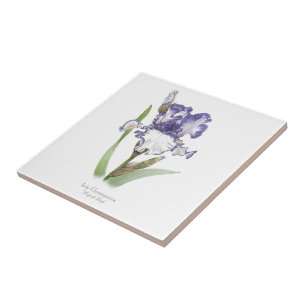 Lila gewellte Iris im botanischen Stil Fliese