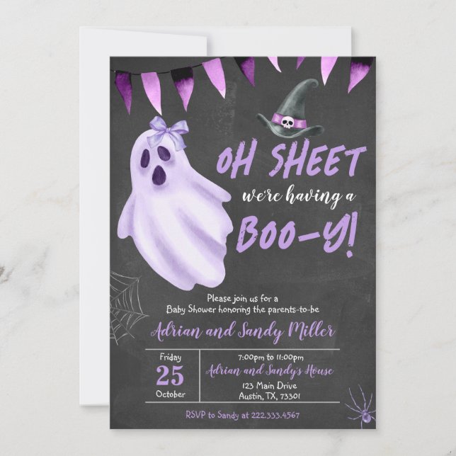 Lila Ghost Halloween Kinderdusche Einladung (Vorderseite)