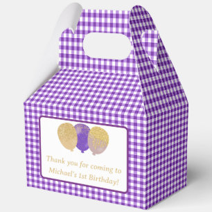 Lila Gingham-Balloons Benutzerdefinierte Foto-Gebu Geschenkschachtel