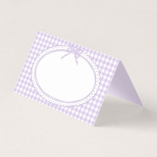 Lila Gingham Coquette Bogen Tischdeko für Platzkar (Vorderseite)