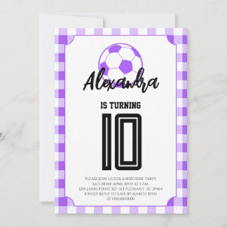 Lila Gingham Fußball Mädchen Geburtstag Einladung