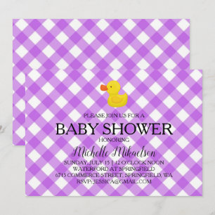 Lila Gingham-Gummientchen-Baby-Party Einladung