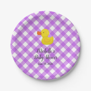 Lila Gingham-Gummientchen-Baby-Party Pappteller