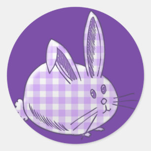 lila Gingham-Hase Runder Aufkleber