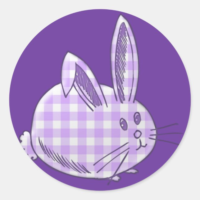 lila Gingham-Hase Runder Aufkleber (Vorderseite)