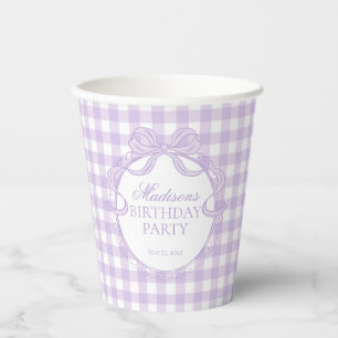 Lila Gingham Kokette Schleife Brautparty Pappbecher