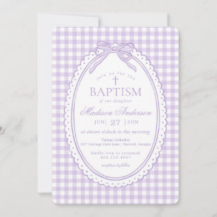 Lila Gingham Kokette Schleife Taufe Einladung