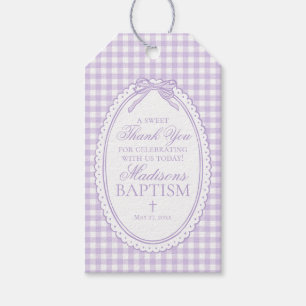 Lila Gingham Kokette Schleife Taufgeschenke Geschenkanhänger