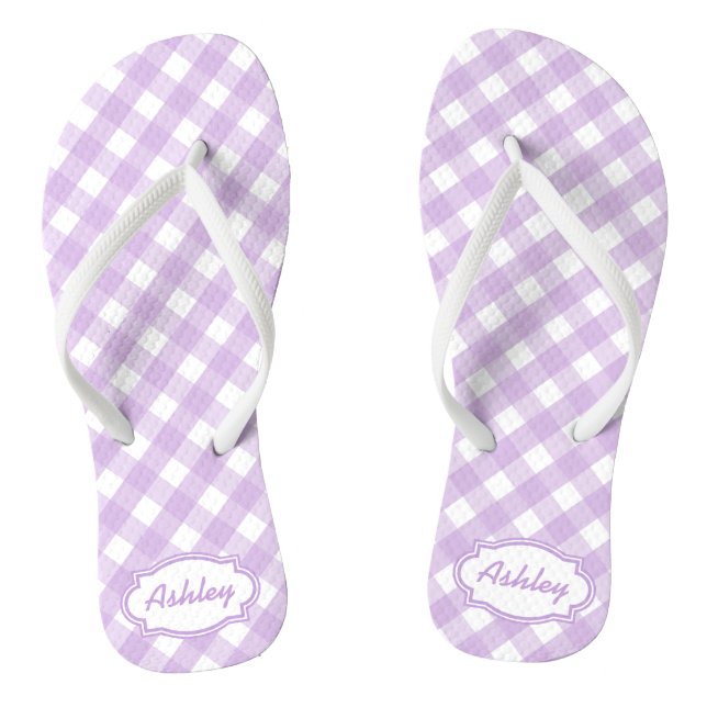 Lila Gingham Monogram Flip Flops (Fußbett)
