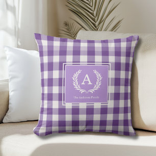 Lila Gingham Monogram Wappen Kissen