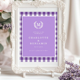 Lila Gingham Monogram Wappen Wedding Welcome Poster