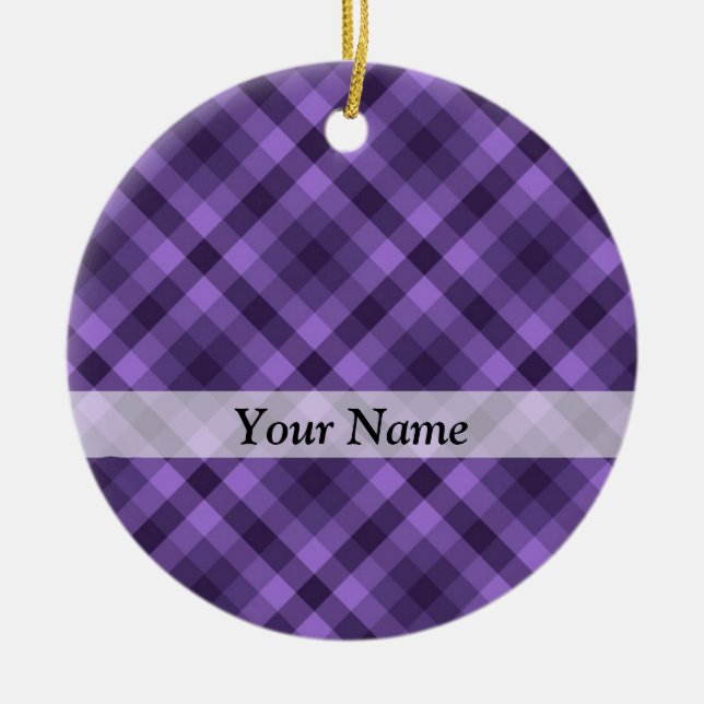 Lila Gingham-Muster Keramik Ornament (Vorne)