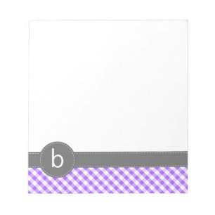 Lila Gingham-Muster-Monogramm-Notizblock Notizblock